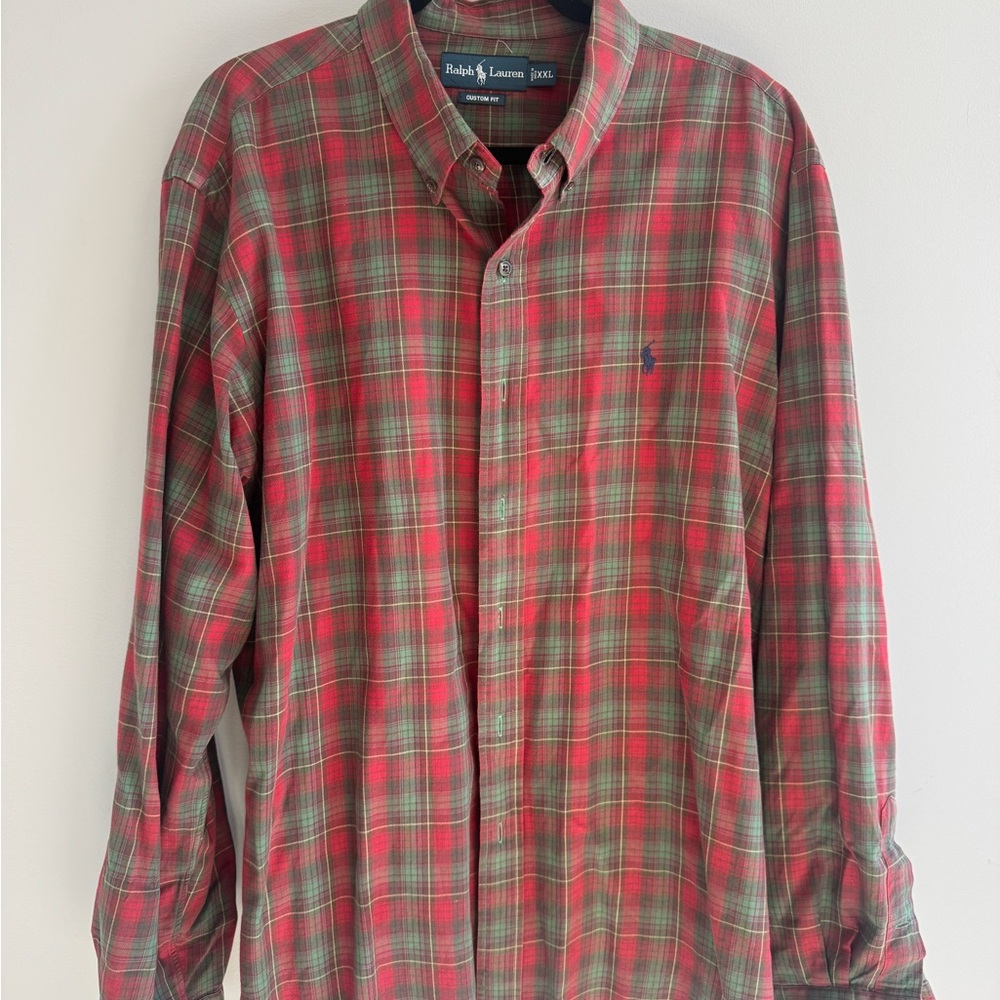 Ralph Lauren Men's Red and Green Plaid Shirt XXL